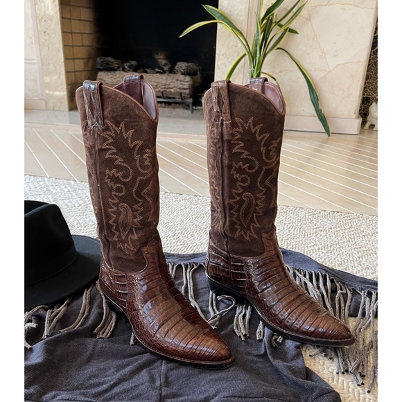 Sartore Alligator and Suede Cowboy Boots - 7.5 - Picture 4 of 15